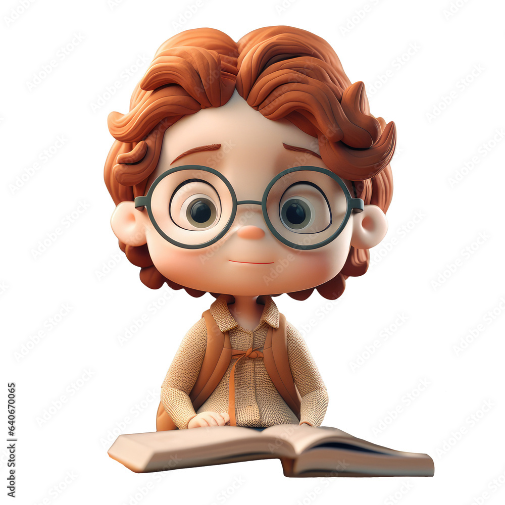 Fototapeta premium 3D icon avatar cute Teenage girl going to school. schoolgirl Pupil with backpack Student walking and carry studentbooks. Cartoon Scene of first day or schooling transparent png
