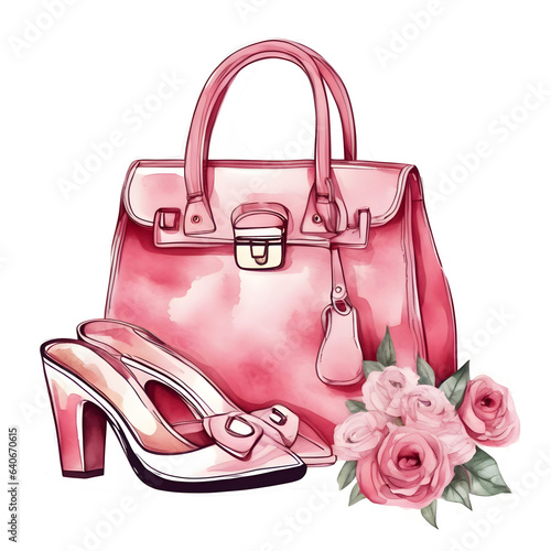 Set of pink accessories for women with rose photo