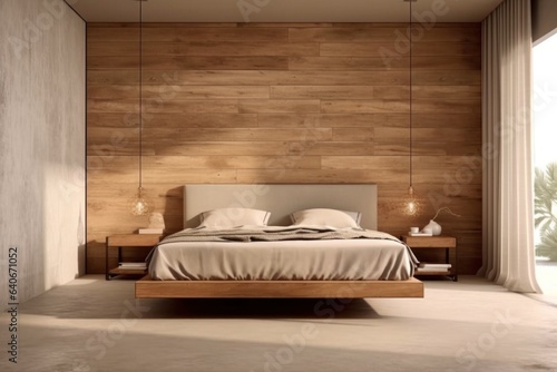 Perfect wooden bedroom  designer interior design details of luxurious natural furnished bedroom