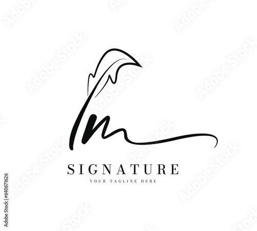 lm l m initial signature with feather pen