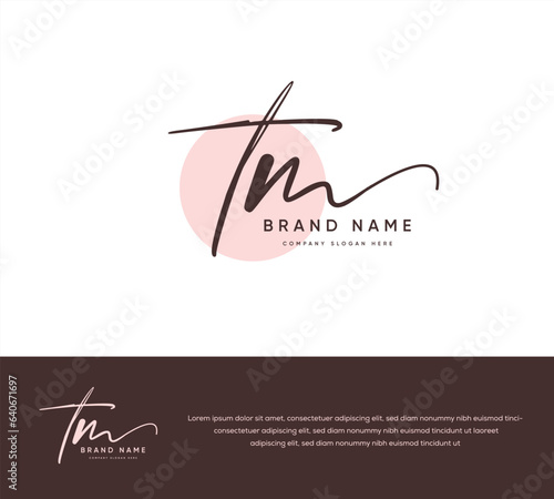 TM T M feminine Initial letter handwriting and signature logo