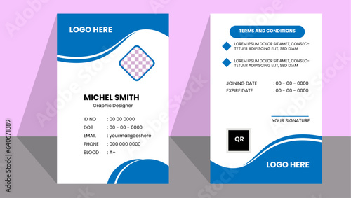 Simple vector office ID card design template. Creative Corporate Business identity card for employees with four color variations,Modern and creative corporate company employee id card template with to