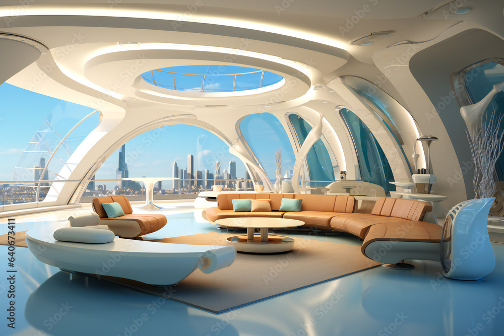 Fototapeta premium Three dimensional futuristic interior design