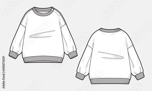 Long Sleeve sweatshirt technical drawing fashion flat sketch vector illustration template for ladies