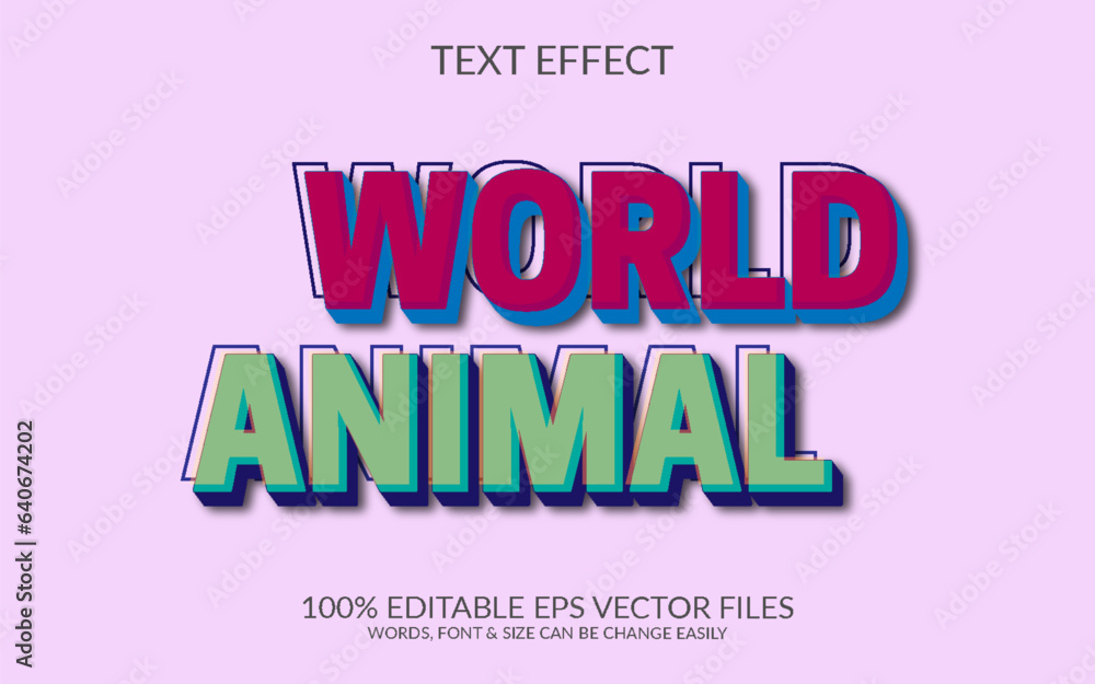 World animal day Fully editable vector eps 3d text effect template presentation