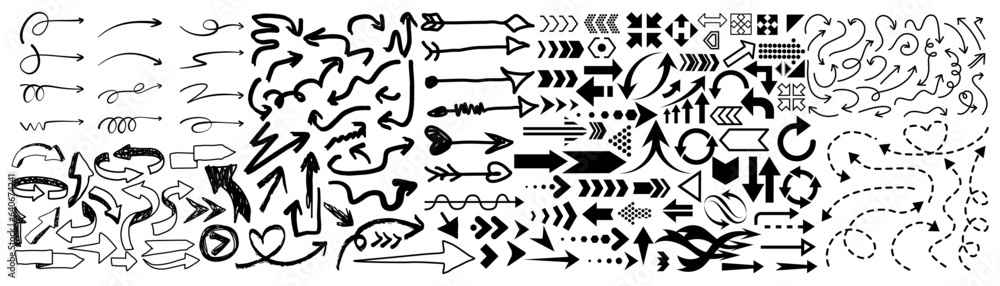 Universal Collection hand drawn arrows. Set simple arrows vector illustration