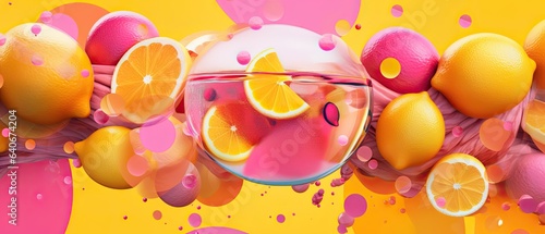 Bubbling patterns of lemon yellow, bright orange, and bubblegum pink, capturing the playful essence and fizz of a summertime mocktail