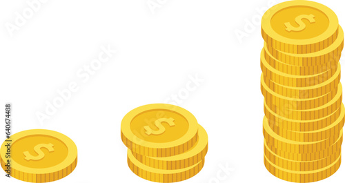 set of stacks of gold coins in isometric style on a transparent background