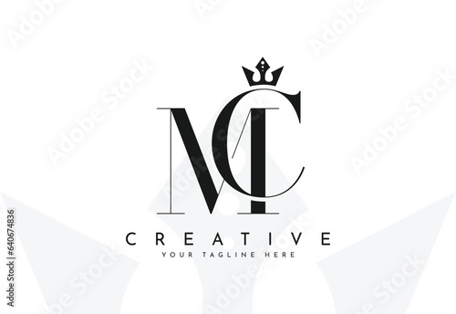 MC initial logo letter M C with crown vector symbol