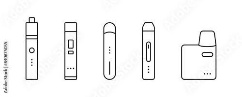 Electronic cigarette icon in line. Vape kit icon. Vaping vector illustration. E-cigarette symbol. Electronic cigarette kit pod. Vape kit in line. Vector illustration