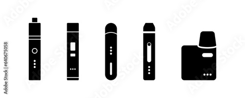 Electronic cigarette icon in glyph. Vape kit icon. Vaping vector illustration. E-cigarette symbol. Electronic cigarette kit pod. Vape kit in black. Vector illustration