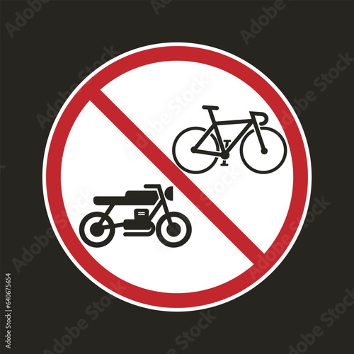 Isolated sign of motorbike and bicycle do not enter, car only road circle sign with prohitited red crossed out