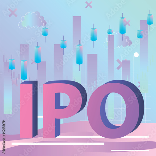 Creative infographics, IPO, clouds, the rise and fall of the stock exchange, charts. Vector for describing SMM and banners for the exchange and market