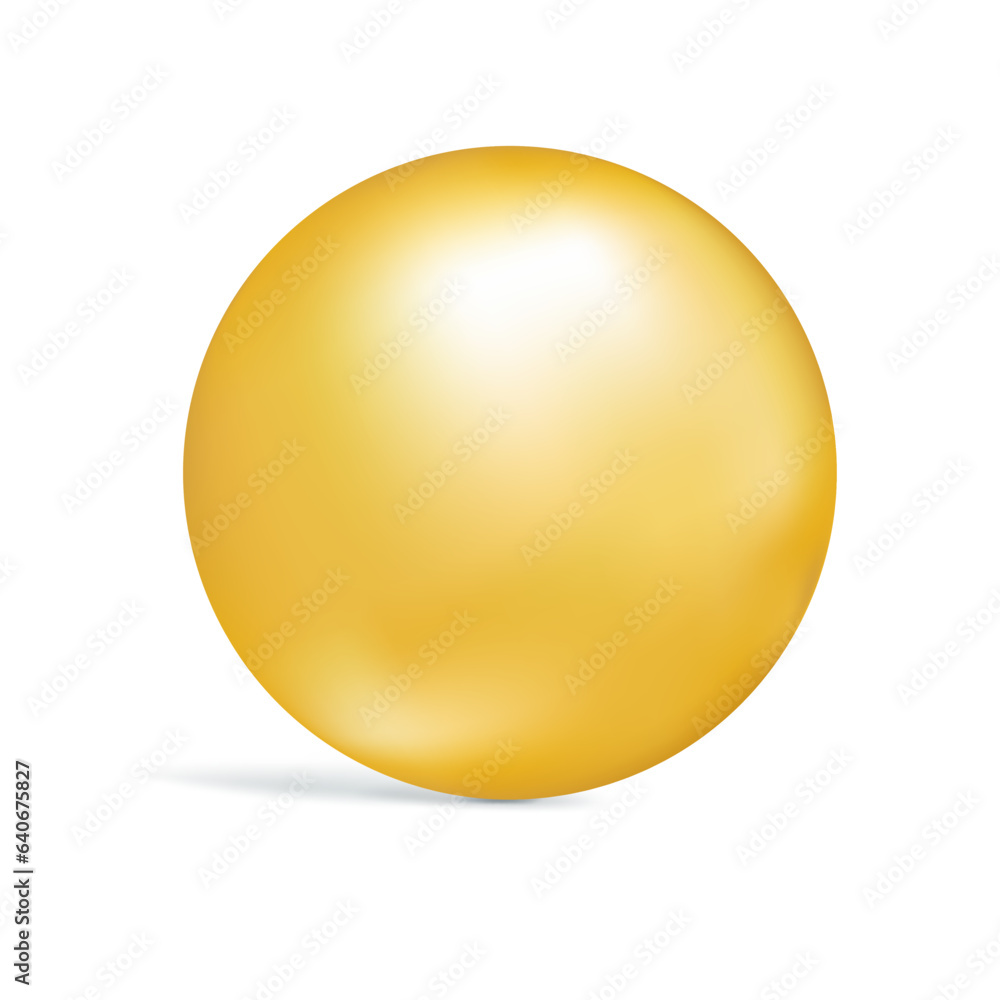 Realistic 3d glossy golden sea pearl. Spherical beautiful 3d natural jewel gems, natural round shape, jewelry element, romance or love symbol. Vector illustration isolated on white background