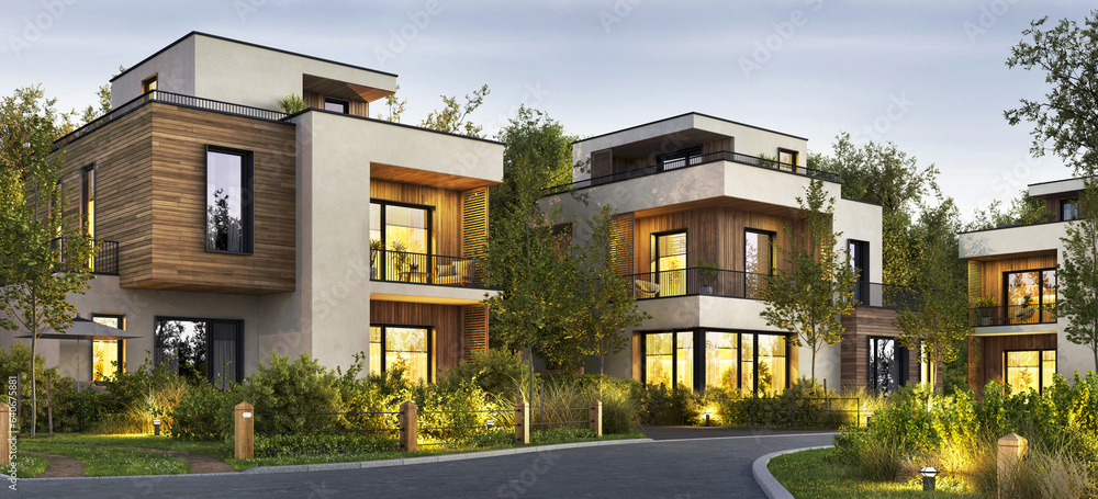 Evening view of the Residential Buildings of Modern Architecture Evening view of the Residential Buildings of Modern Architecture