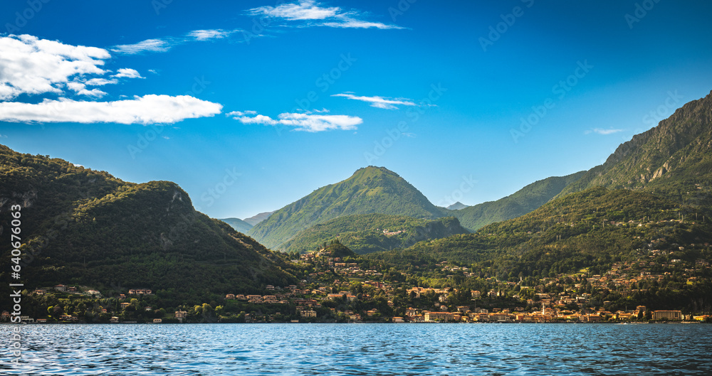 Como lake on a sunny day. View of Menaggio.