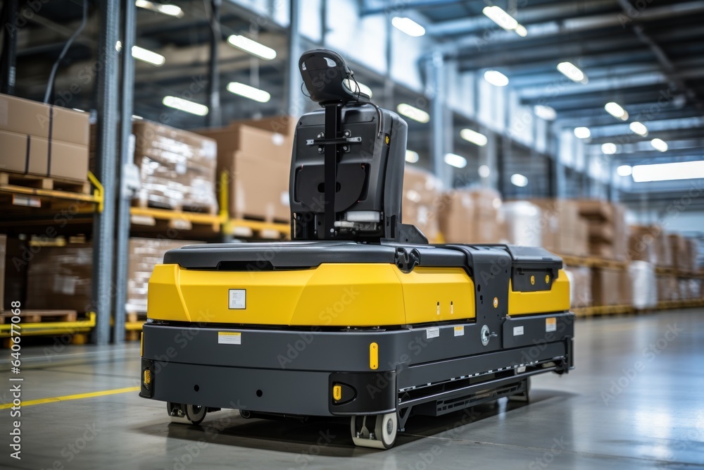 AGV (Automated guided vehicle) in warehouse logistic and transport. AGV (Automated guided vehicle) in warehouse logistic and transport.