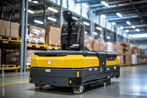AGV (Automated guided vehicle) in warehouse logistic and transport. © sirisakboakaew
