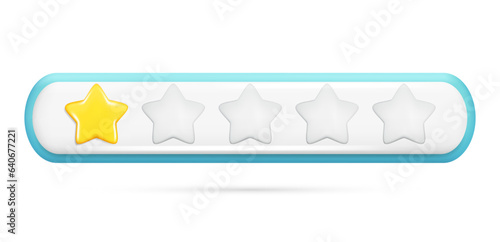Realistic 3d rating feedback with 1 golden star and deepening of four gray. Customer 3d quality review, user rating, feedback score, five-point scale. Vector illustration isolated on white background