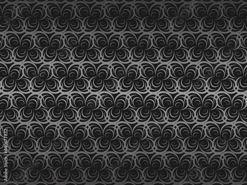 Black abstract background design. Modern wavy lines pattern (guilloche curves) in monochrome colors. Premium line texture for banners, business backgrounds. Dark horizontal vector template.