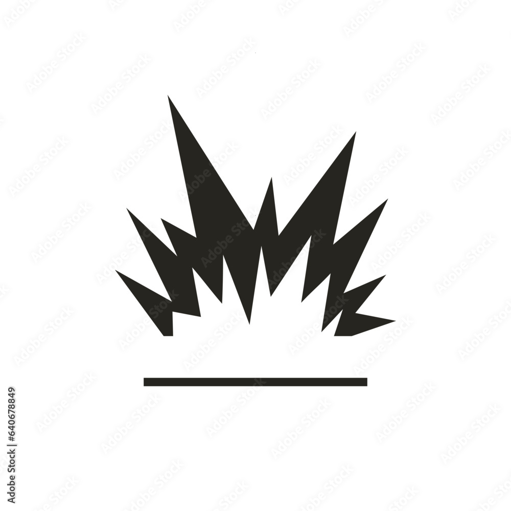Isolated illustration of black pictogram icon explosive, explistion, bomb, fire, burst, park for template safety, caution, danger sign