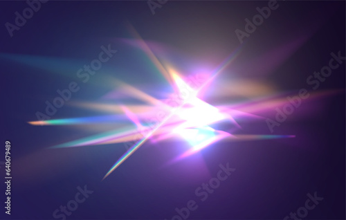 Colorful vector lenses and light flares with transparent effects. Iridescent crystal leak glare reflection effect. Optical rainbow lights, glare, leak, streak overlay. vector falling confetti.