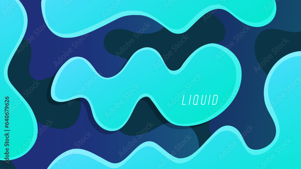 Liquid shapes. Abstract background with flowing waves. Green color gradients. Vector illustration.