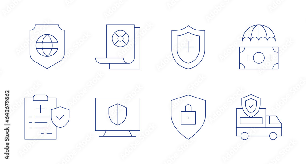 Insurance icons. editable stroke. Containing protection, security, umbrella, van, insurance, global protection, health insurance.