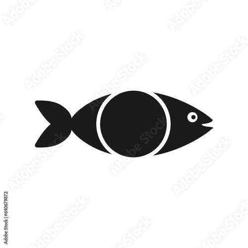 Fish with big empty round frame. Vector template with place for text.