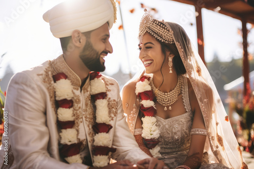 Stampa su tela Indian bride and groom at amazing hindu wedding ceremony