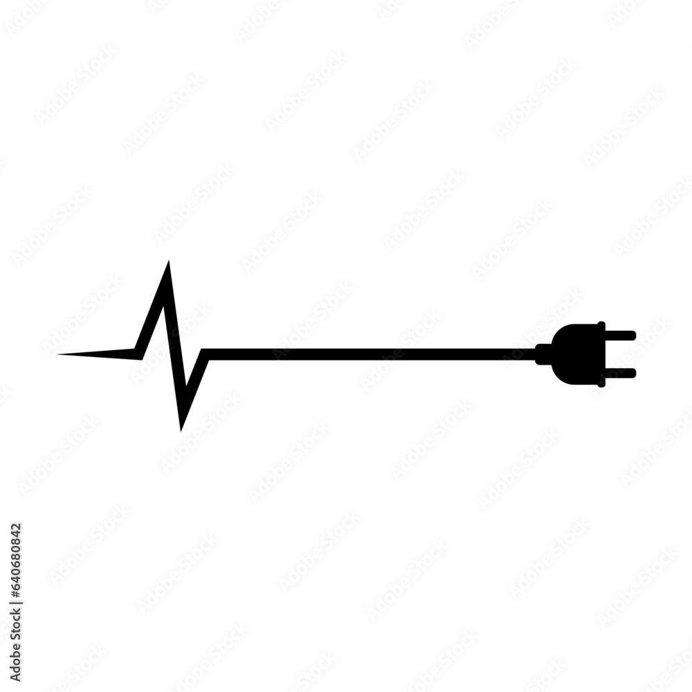 Electrical power plug with a long curved cord. Current and voltage symbol. Electrical power plug with a long curved cord. Current and voltage symbol.