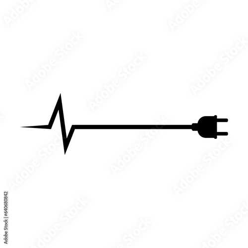 Electrical power plug with a long curved cord. Current and voltage symbol.