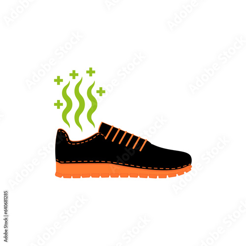 Smelly sneaker. Stinky smell sport shoes. Vector on empty white background.