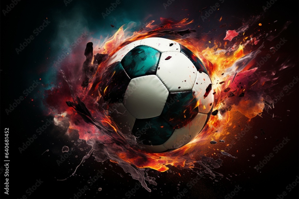 Dynamic soccer ball art, abstract design, sports poster centerpiece