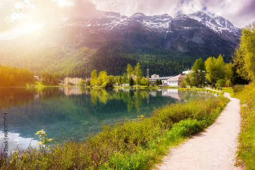 Saint Moritz lake in Switzerland in summer photo