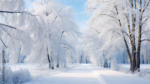 Beautiful winter landscape with snowy trees in the park © Veniamin Kraskov