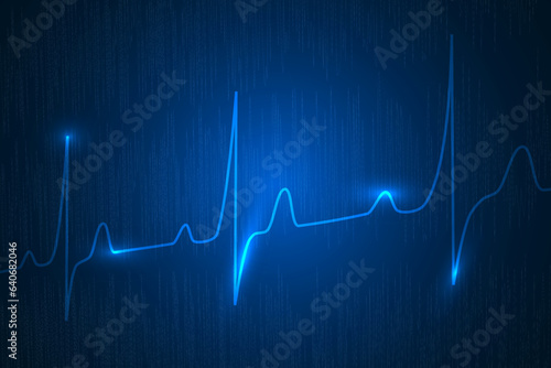 Normal heartbeat lines digital technology abstract background.