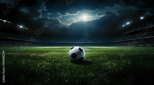 Illuminated pitch, Spotlights cast dramatic glow on football field action © Jawed Gfx