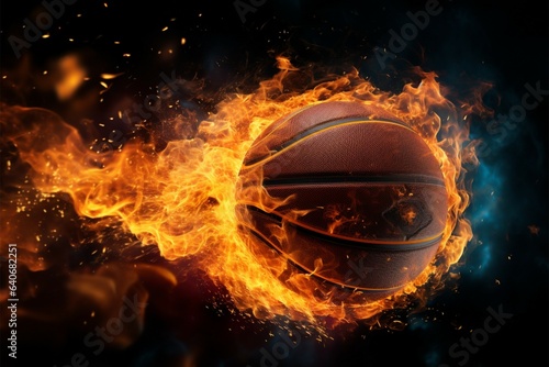 Incredible speed, Basketball with flames, on its way to the basket © Jawed Gfx