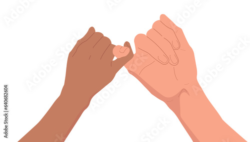 The concept of love and teamwork. Two hands hold each other. Symbol of happy partnership, success, childhood, friendship. Flat design. Vector.