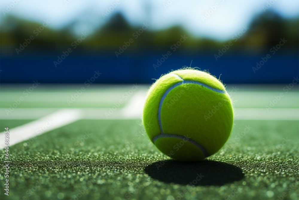 Playful match unfolds on a green tennis court with a ball
