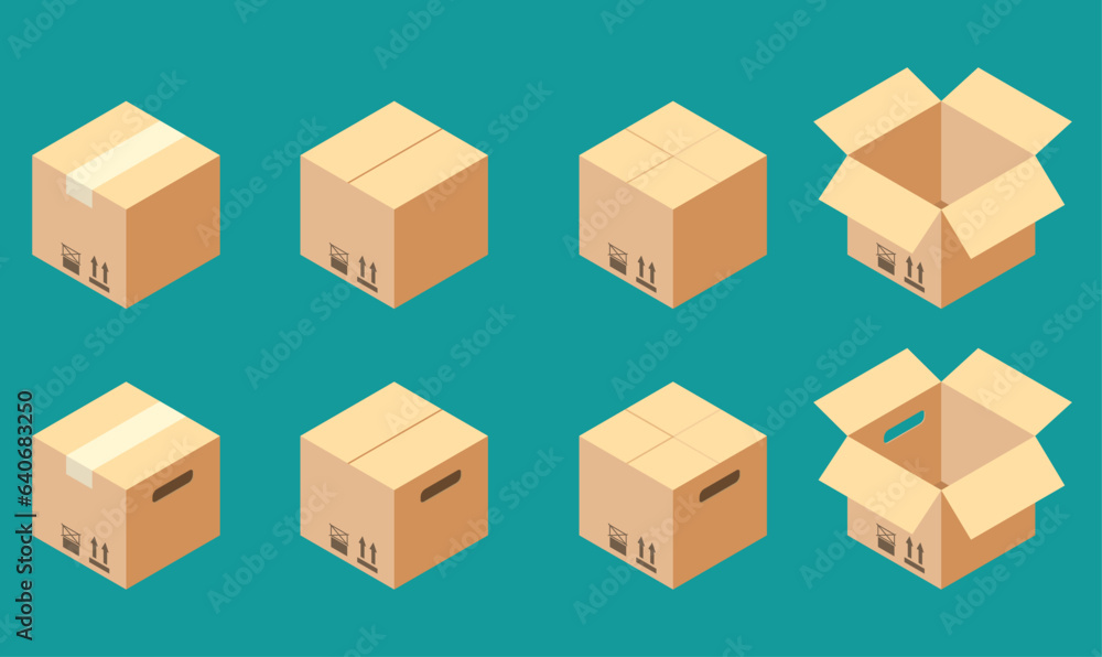 Set of cardboard boxes with hand holes Set of cardboard boxes with hand holes