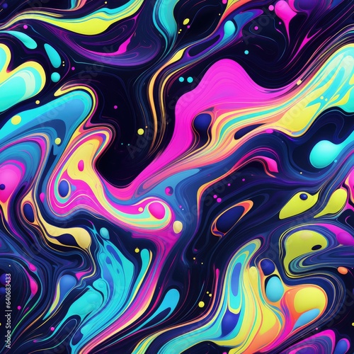 Seamless pattern of neon fluid vivid vibrant blob swirl art.