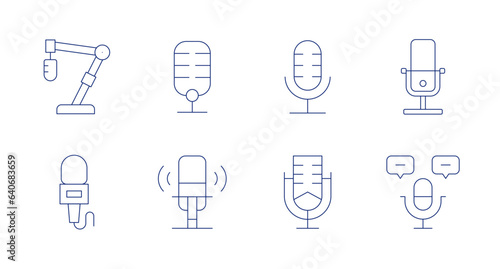 Podcast icons. editable stroke. Containing mic  microphone.