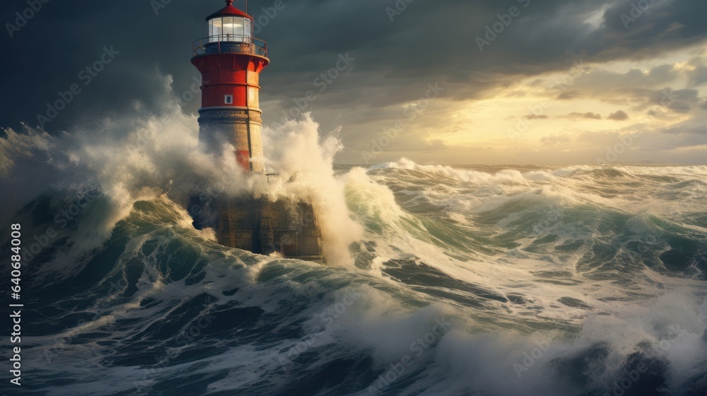 Old Lighthouse Standing Tall Against Stormy Seas