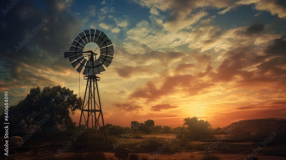 Rustic Windmill Silhouetted Against a Dramatic Sky Rustic Windmill Silhouetted Against a Dramatic Sky