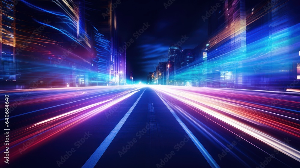 Abstract Neon Light Trails in Urban Night
