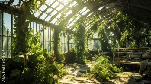 Overgrown Abandoned Greenhouse Interior