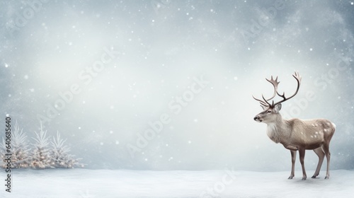 Christmas reindeer isolated on snowy white background with space for copy text