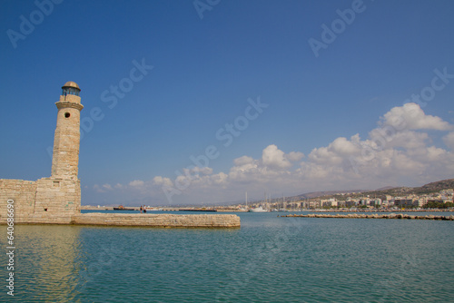 Harbor and historic lighthouse of Rethymno, Crete, Greece